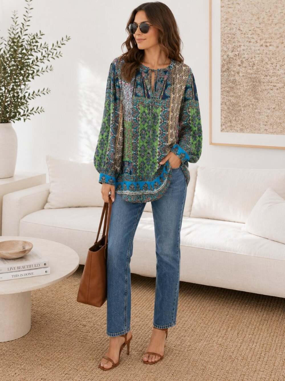 Boho Peasant Blouse Paisley Patchwork Tassel 3X